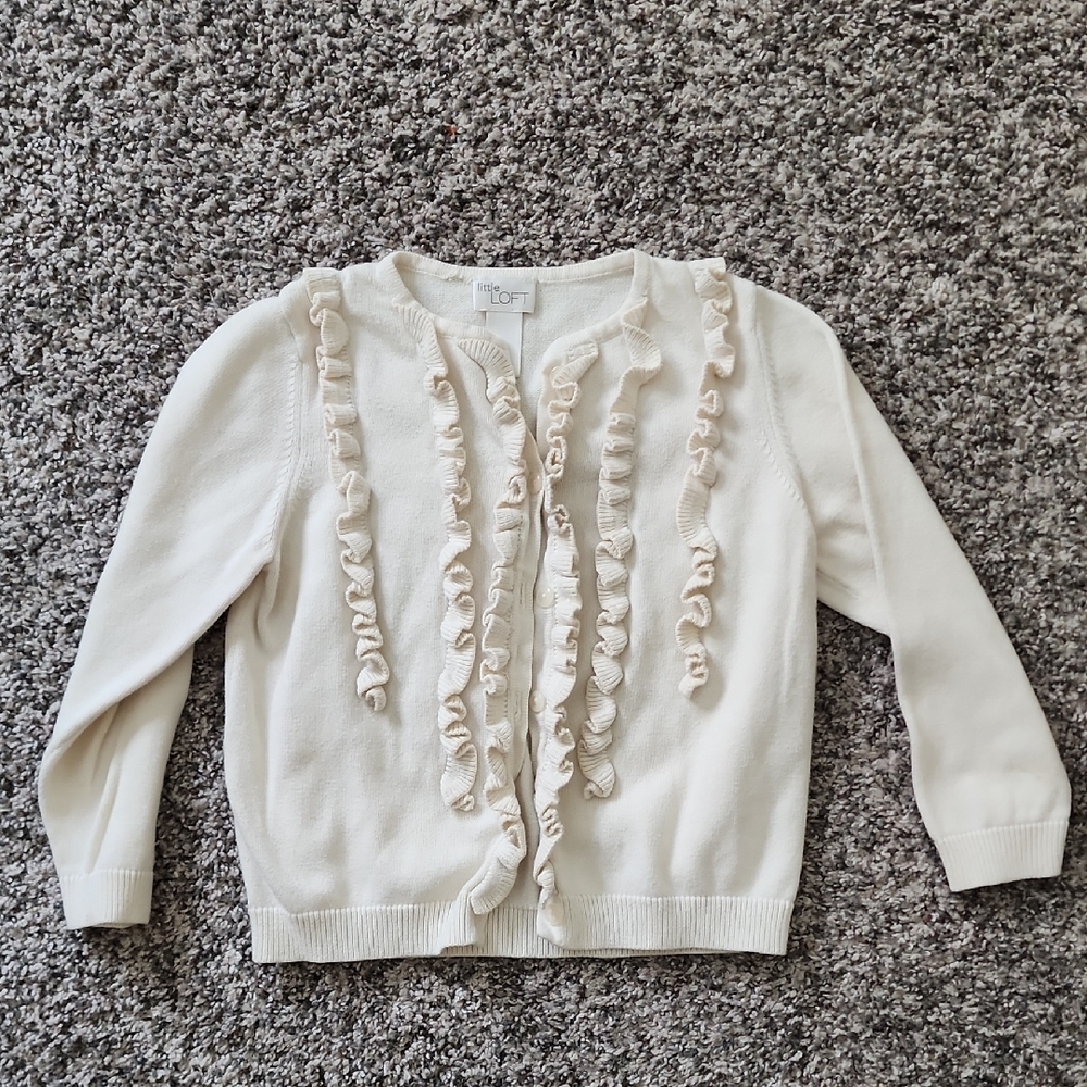Little Loft Girls Cream Ruffle Knit Cardigan 3T